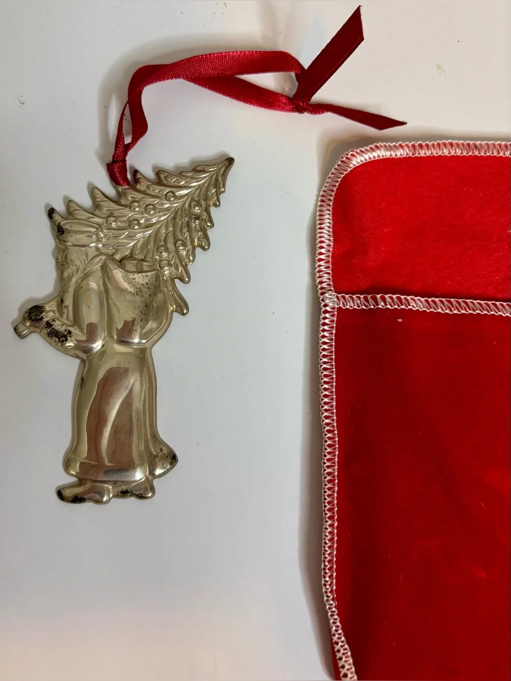 Gorham Silver St Nicholas Ornament with Red Velvet Pouch